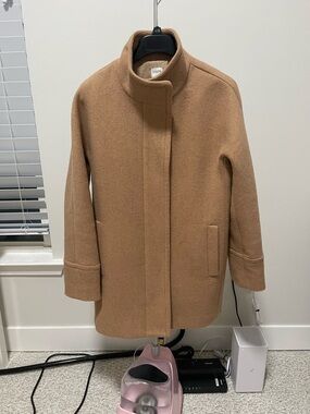 J. Crew Camel Wool-Blend Stand Collar Pea Coat size 10